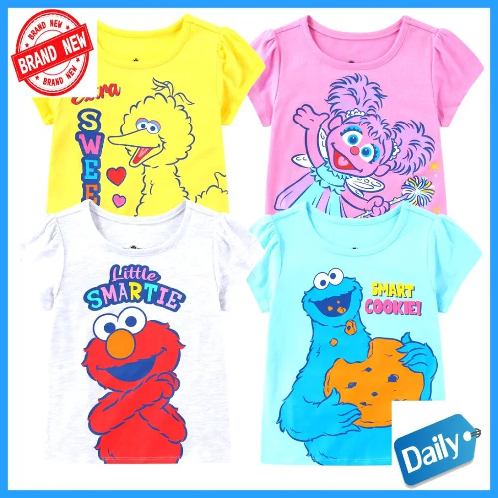 4 Pack Girls Short Sleeve T-Shirts Infant Toddler Cotton Blend Tees